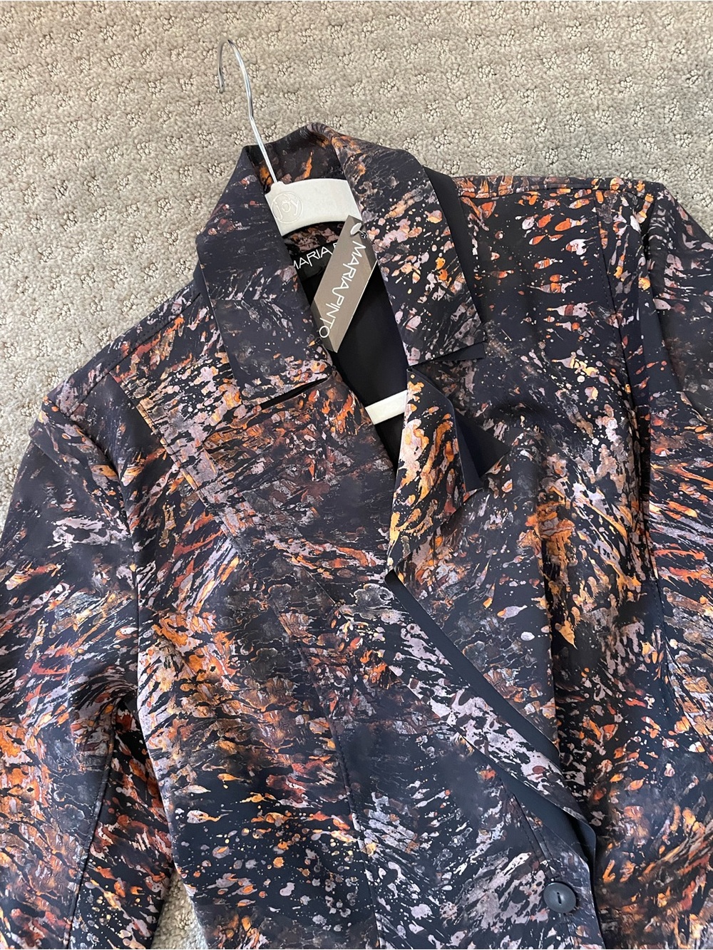 Abstract Print Black and Orange Women's Blazer Jacket